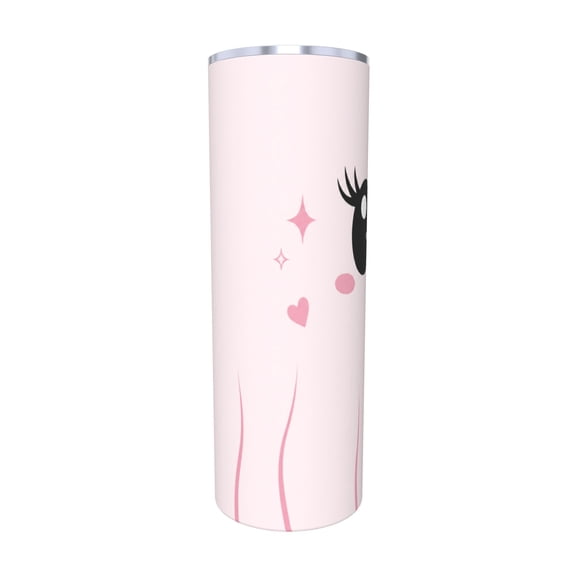 20oz Kawaii Pink Cat Face Car Tumbler Insulated Travel Cup with Handle and Straw Lid Cute Gift with Straw