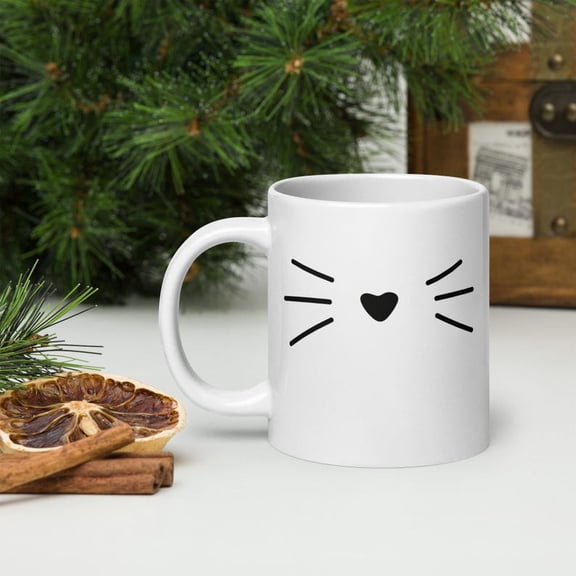 20oz Large Kitty C1At Face Ceramic Coffee Mug, Cute C1At Lover Mug, Heart Nose Coffee Mug, Large Coffee Mug For Her, Free S1Hipping