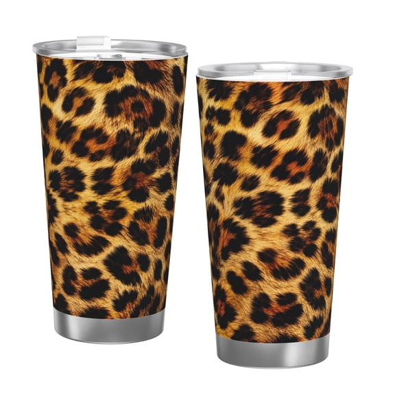 20oz Leopard Print Tumbler Insulated Car Cup Travel Coffee Cup Trendy Animal Print Gift with Single Silver Rim