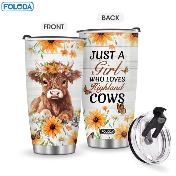 20oz With Lid Awesome Highland Cattle Pattern Tumblers Mug Gift for Women Daughter Friends Mom On Birthday Christmas Stainless Steel Coffee Mug Travel Car Cup Gift Carry With You