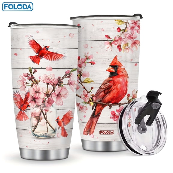 20oz With Lid Cardinal Bird Mug Bird Lovers Gifts Red Bird Flower Cup Stainless Steel Tumbler Cute Cardinal Bird Coffee Travel Mug Gift for Women Birthday Christmas Gift for Daughter Sister Christmas