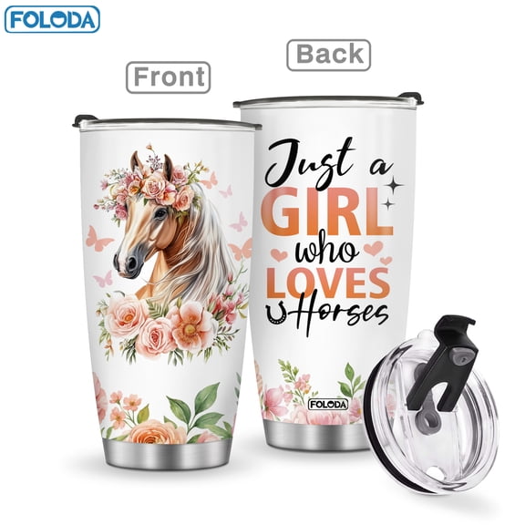 20oz With Lid Horse Pattern Tumblers Gift for Women Daughter Friends Horse Lovers Birthday Christmas Insulated Stainless Steel Coffee Mug Travel Car Cup Gifts Carry with you
