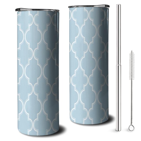 20oz Light Blue Geometric Quatrefoil Pattern Skinny Tumblers Stainless Steel Tumbler with Lid and Straw,Vacuum Insulated Double Wall Travel Tumbler Cups with Cleaning Brush for Coffee,Tea