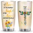 thumbnail image 1 of 20oz Live in The Moment Laugh Often Love Unconditionally Painting Dragonfly Sunflower Inspiration Tumbler Cup with Lid, Double Wall Vacuum Thermos Insulated Travel Coffee Mug - PYR3012016, 1 of 4