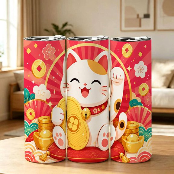 20oz Lucky Cat Wealth Pattern Stainless Steel Tumbler, Tumbler with Lid Vacuum Insulated Travel Mug, Coffee Cups With Lids, Perfect Gifts For Birthday Holidays Gifts For Women and Men.