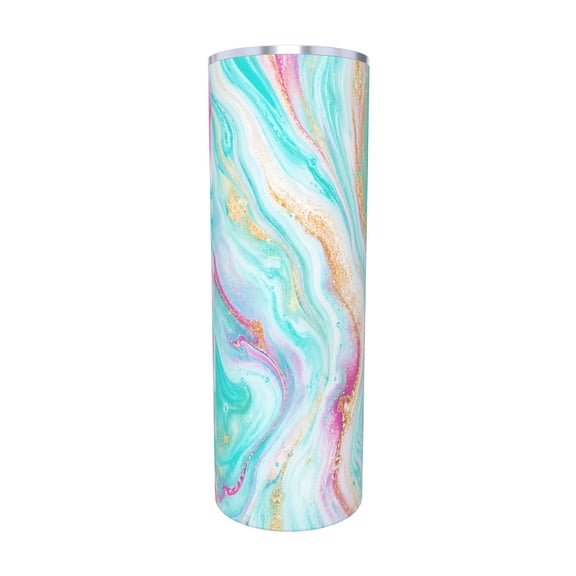 20oz Marble Art Travel Tumbler Gift Large Capacity Insulated Car Cup Pastel Swirl Coffee Cup with Handle Reusable Travel Cup with Straw