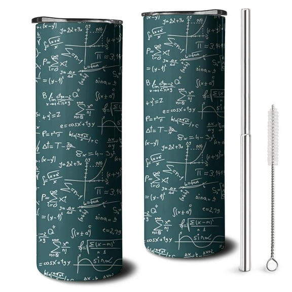 20oz Math Equations Dark Green Formula Pattern Skinny Tumblers Stainless Steel Tumbler with Lid and Straw,Vacuum Insulated Double Wall Travel Tumbler Cups with Cleaning Brush for Coffee,Tea
