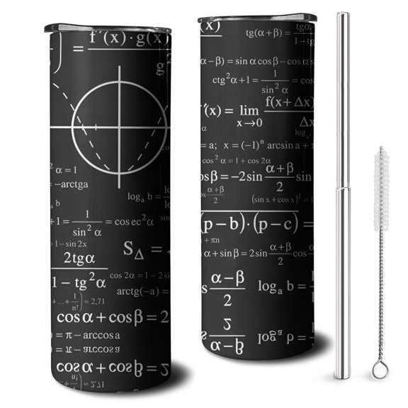 20oz Math Equations Geometry Black Pattern Skinny Tumblers Stainless Steel Tumbler with Lid and Straw,Vacuum Insulated Double Wall Travel Tumbler Cups with Cleaning Brush for Coffee,Tea