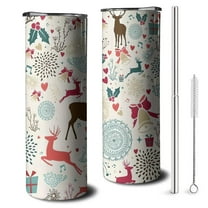 20oz Multicolor Christmas Deer Pattern Skinny Tumblers Stainless Steel Tumbler with Lid and Straw,Vacuum Insulated Double Wall Travel Tumbler Cups with Cleaning Brush for Coffee,Tea