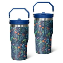 20oz Multicolored Flower Leaves Stainless Steel Tumbler with Top Handle,Pioneer Travel Coffee Mug Flip Straw Cup,Gifts for Women Girls Men Adults
