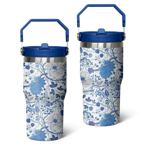 20oz Multicolored Flower Leaves Stainless Steel Tumbler with Top Handle,Pioneer Travel Coffee Mug Flip Straw Cup,Gifts for Women Girls Men Adults