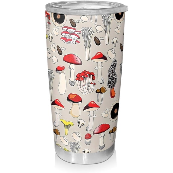 20oz Mushroom Glass Tumbler - Stainless Steel Travel Mug with Lid & Straw - Gift for Mushroom Lovers