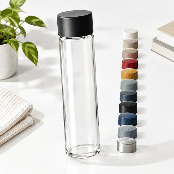 20oz Non-Insulated Black Sand Water Bottle, Borosilicate Glass and Stainless Steel