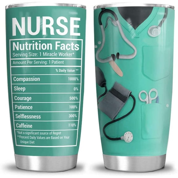 20oz Nurse Gifts for Women, Men, Nurse Practitioner Gifts, Nurse Appreciation Gifts Nurse Nutrition Facts Tumbler Cup with Lid, Double Wall Vacuum Insulated Travel Coffee Mug