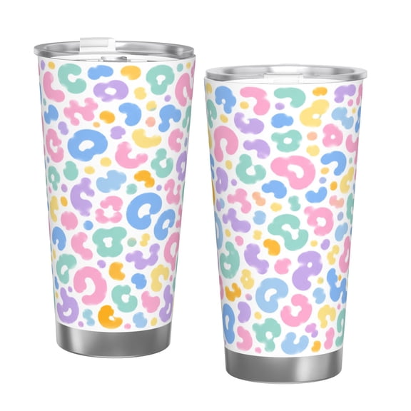 20oz Pastel Leopard Print Insulated Tumbler with Handle and Straw Colorful Abstract Travel Cup Gift with Single Silver Rim