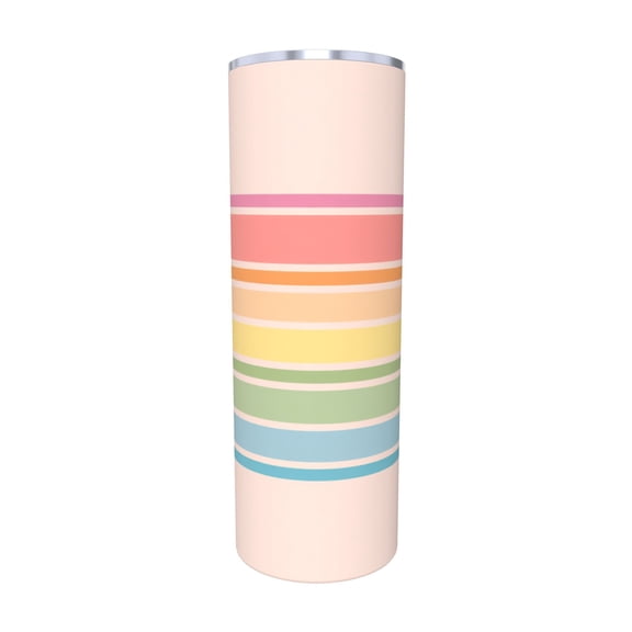 20oz Pastel Rainbow Stripe Insulated Tumbler with Handle and Straw Colorful Travel Cup Gift for Women and Girls with Straw