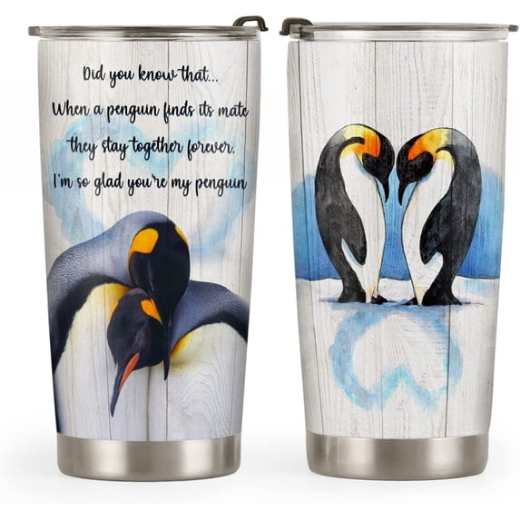 20oz Penguin Gifts for Women, Travel Gifts for Couples, Couples Gifts for Women, Penguin Lovers, Valentines Day Gifts for Her, Couple Penguin Tumbler Cup, Insulated Travel Coffee Mug with Lid