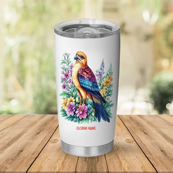 20oz Personalized Falcon Bird Tumbler with Straw and Handle - Stainless Steel Travel Coffee Mug for Bird Fans - Add Custom Name cspSgZ