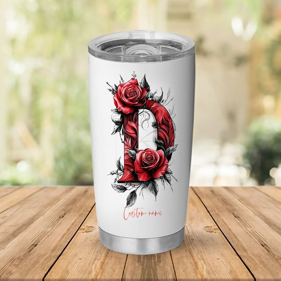 20oz Personalized Tumbler with Initial 'D' Floral Design, Stainless Steel Travel Mug with Lid, Coffee Tumbler for Birthday or Special Events for Mom, Sisters, Friends