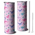 thumbnail image 1 of 20oz Pink Dinosaurs Flowers Leaves Pattern Skinny Tumblers Stainless Steel Tumbler with Lid and Straw,Vacuum Insulated Double Wall Travel Tumbler Cups with Cleaning Brush for Coffee,Tea, 1 of 6