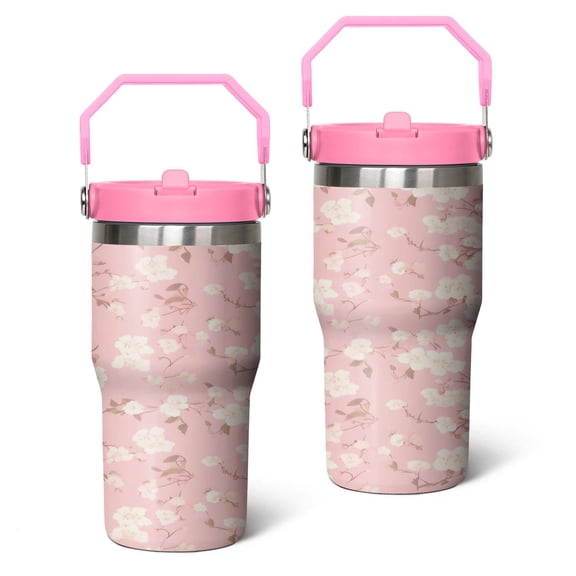 20oz Pink Floral Stainless Steel Tumbler with Top Handle,Pioneer Travel Coffee Mug Flip Straw Cup,Gifts for Women Girls Men Adults(pink)