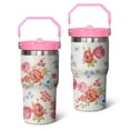 thumbnail image 1 of 20oz Pioneer Colorful Floral Stainless Steel Flip Straw Tumbler with Lid and Straw Spill Proof Travel Cup Double Wall Vacuum Insulated Coffee Mug with Top Handled Pink, 1 of 1