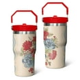 thumbnail image 1 of 20oz Pioneer Colorful Floral Stainless Steel Flip Straw Tumbler with Lid and Straw Spill Proof Travel Cup Double Wall Vacuum Insulated Coffee Mug with Top Handled Crimson, 1 of 1