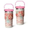 thumbnail image 1 of 20oz Pioneer Colorful Floral Stainless Steel Flip Straw Tumbler with Lid and Straw Spill Proof Travel Cup Double Wall Vacuum Insulated Coffee Mug with Top Handled Pink, 1 of 1