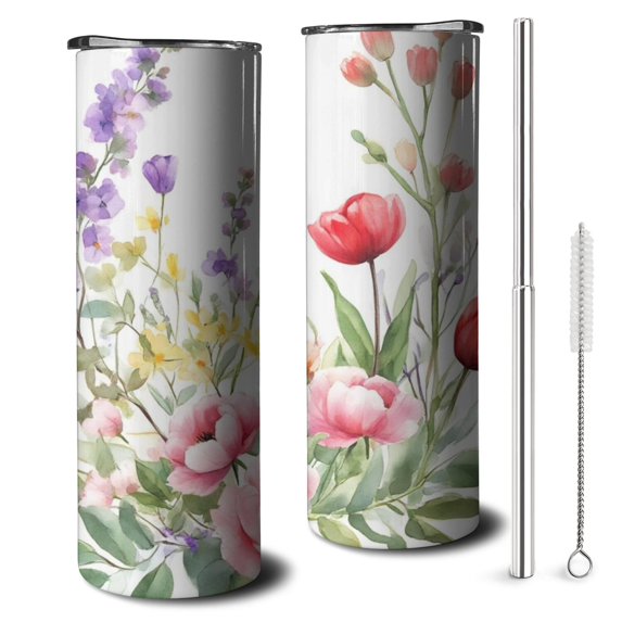 20oz Pioneer Flower and Butterfly Skinny Tumblers Stainless Steel Tumbler with Lid and Straw,Vacuum Insulated Double Wall Travel Tumbler Cups with Cleaning Brush for Coffee,Tea