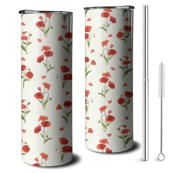 20oz Pioneer Flower Floral Print Pattern Skinny Tumblers Stainless Steel Tumbler with Lid and Straw,Vacuum Insulated Double Wall Travel Tumbler Cups with Cleaning Brush for Coffee,Tea