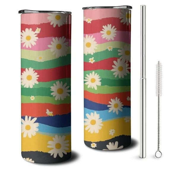 20oz Pioneer Flower Floral Print Pattern Skinny Tumblers Stainless Steel Tumbler with Lid and Straw,Vacuum Insulated Double Wall Travel Tumbler Cups with Cleaning Brush for Coffee,Tea