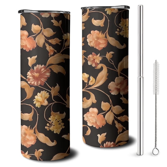 20oz Pioneer Flower Floral Print Pattern Skinny Tumblers Stainless Steel Tumbler with Lid and Straw,Vacuum Insulated Double Wall Travel Tumbler Cups with Cleaning Brush for Coffee,Tea