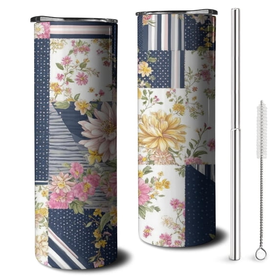20oz Pioneer Flower Floral Print Pattern Skinny Tumblers Stainless Steel Tumbler with Lid and Straw,Vacuum Insulated Double Wall Travel Tumbler Cups with Cleaning Brush for Coffee,Tea
