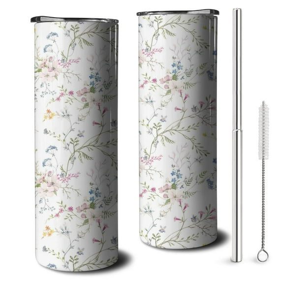 20oz Pioneer Flower Skinny Tumblers Stainless Steel Tumbler with Lid and Straw,Vacuum Insulated Double Wall Travel Tumbler Cups with Cleaning Brush for Coffee,Tea