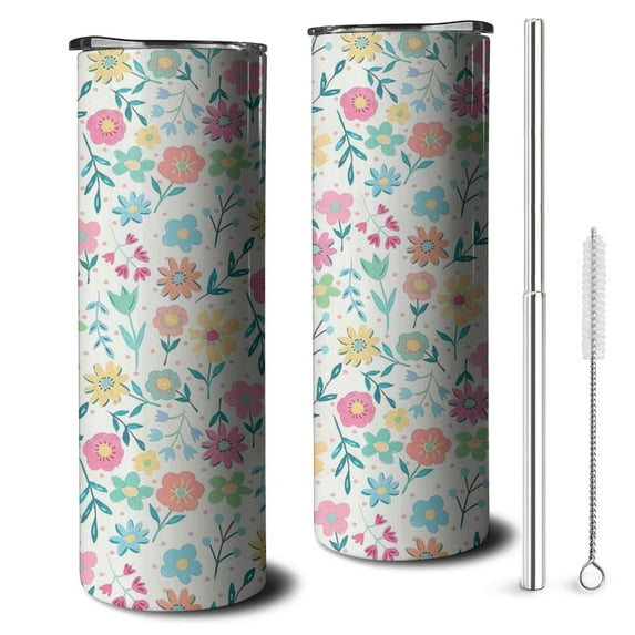 20oz Pioneer Flower Skinny Tumblers Stainless Steel Tumbler with Lid and Straw,Vacuum Insulated Double Wall Travel Tumbler Cups with Cleaning Brush for Coffee,Tea