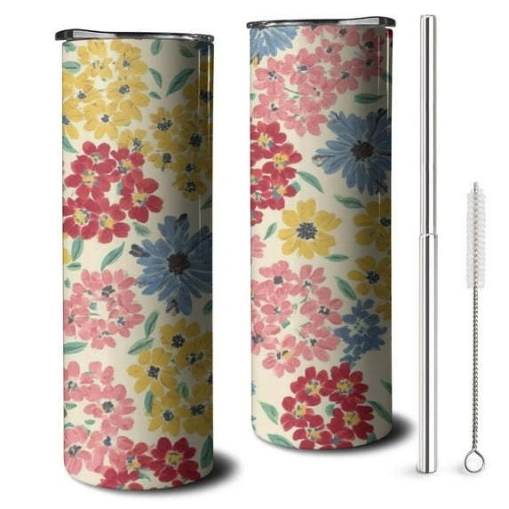 20oz Pioneer Flower Skinny Tumblers Stainless Steel Tumbler with Lid and Straw,Vacuum Insulated Double Wall Travel Tumbler Cups with Cleaning Brush for Coffee,Tea