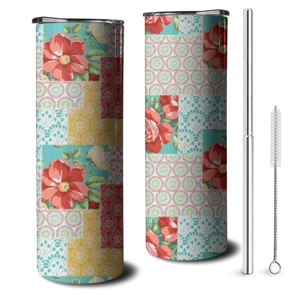 20oz Pioneer Flower Skinny Tumblers Stainless Steel Tumbler with Lid and Straw,Vacuum Insulated Double Wall Travel Tumbler Cups with Cleaning Brush for Coffee,Tea