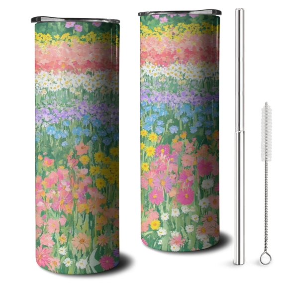 20oz Pioneer Flower Skinny Tumblers Stainless Steel Tumbler with Lid and Straw,Vacuum Insulated Double Wall Travel Tumbler Cups with Cleaning Brush for Coffee,Tea