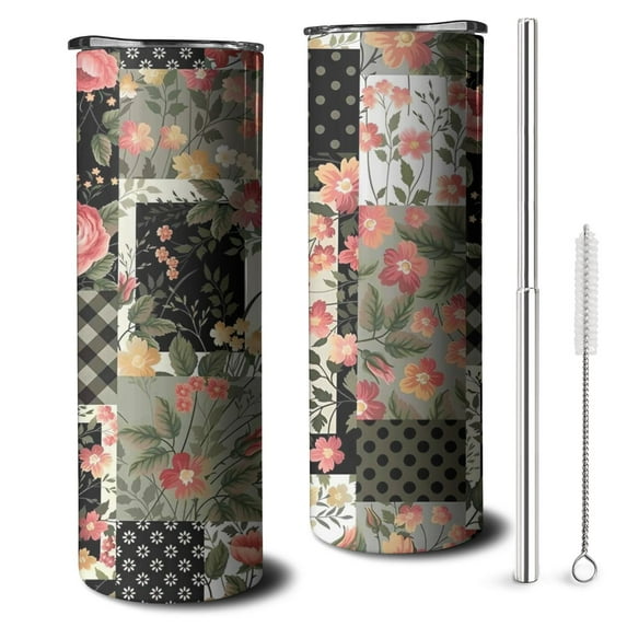 20oz Pioneer Flower Skinny Tumblers Stainless Steel Tumbler with Lid and Straw,Vacuum Insulated Double Wall Travel Tumbler Cups with Cleaning Brush for Coffee,Tea