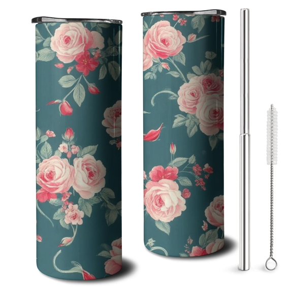 20oz Pioneer Flower Skinny Tumblers Stainless Steel Tumbler with Lid and Straw,Vacuum Insulated Double Wall Travel Tumbler Cups with Cleaning Brush for Coffee,Tea