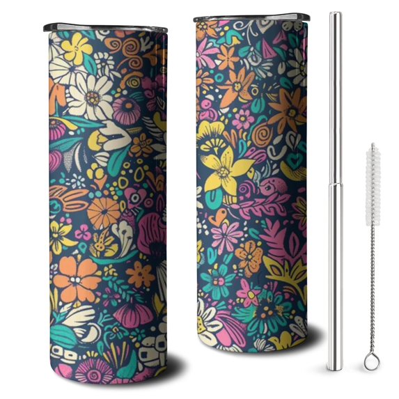 20oz Pioneer Flower Skinny Tumblers Stainless Steel Tumbler with Lid and Straw,Vacuum Insulated Double Wall Travel Tumbler Cups with Cleaning Brush for Coffee,Tea
