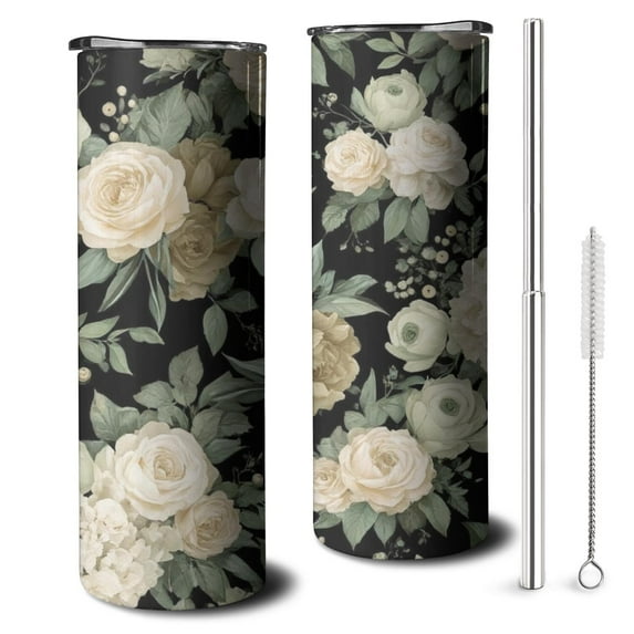 20oz Pioneer Flower Skinny Tumblers Stainless Steel Tumbler with Lid and Straw,Vacuum Insulated Double Wall Travel Tumbler Cups with Cleaning Brush for Coffee,Tea