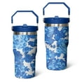 thumbnail image 1 of 20oz Pioneer Stainless Steel Tumbler with Top Handle,Colorful Floral Travel Coffee Mug Flip Straw Cup,Gifts for Women Girls Men Adults（blue）, 1 of 1
