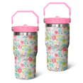 thumbnail image 1 of 20oz Pioneer Stainless Steel Tumbler with Top Handle,Colorful Floral Travel Coffee Mug Flip Straw Cup,Gifts for Women Girls Men Adults（pink）, 1 of 1