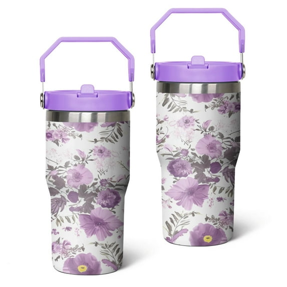 20oz Pioneer Stainless Steel Tumbler with Top Handle,Colorful Floral Travel Coffee Mug Flip Straw Cup,Gifts for Women Girls Men Adults