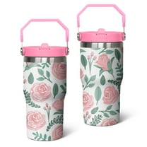20oz Pioneer Stainless Steel Tumbler with Top Handle,Colorful Floral Travel Coffee Mug Flip Straw Cup,Gifts for Women Girls Men Adults