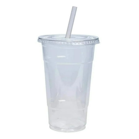 20oz Plastic Clear PET Cups With Flat Lid & Straw, for All Kinds of Beverages:50CT
