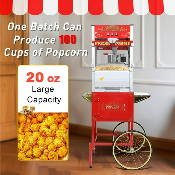 20oz Vintage Movie Theater Style Commercial Electric Popcorn Poppers Cart