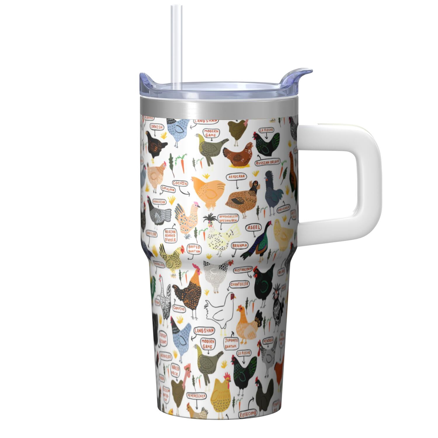 20oz Poultry Chicken Tumbler with Handle Insulated Travel Mug Classic Birthday Christmas Gift for Chicken Enthusiasts Women Men Cup Holder Friendly Wide Mouth for Ice Hot Coffee Cold Water All Day
