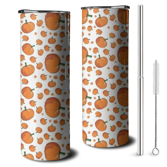 20oz Pumpkin Pattern Skinny Tumblers Stainless Steel Tumbler with Lid and Straw,Vacuum Insulated Double Wall Travel Tumbler Cups with Cleaning Brush for Coffee,Tea